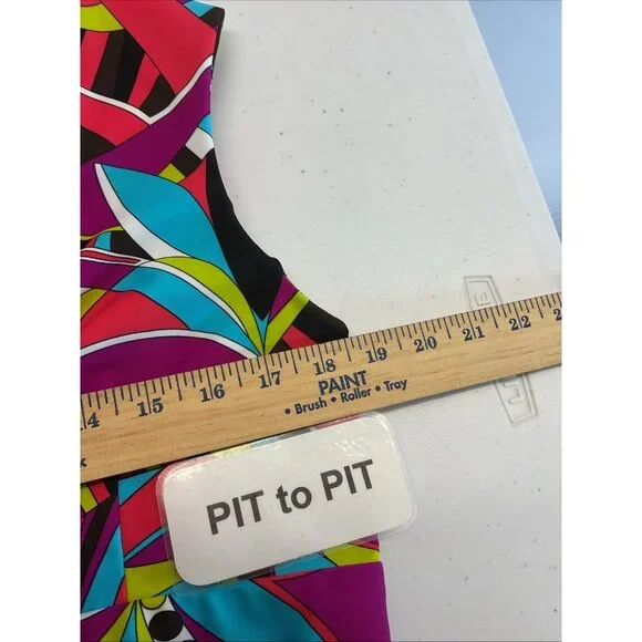 Jude Connally XL Sleeveless nylon Dress V-Neck Shift groovy psychedelic colorful - Picture 5 of 7